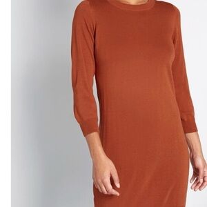 Modcloth Burnt Orange 3/4 Sleeve Sweater Dress